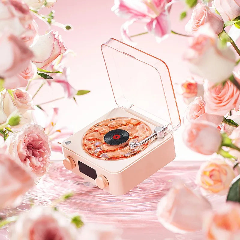 Retro Turntable Speaker Bluetooth, RGB Projection Lamp Effect