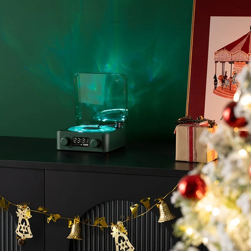 Retro Turntable Speaker Bluetooth, RGB Projection Lamp Effect